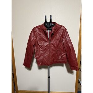 Miss London 1X Red Moto Jacket Faux Leather Biker Style Women